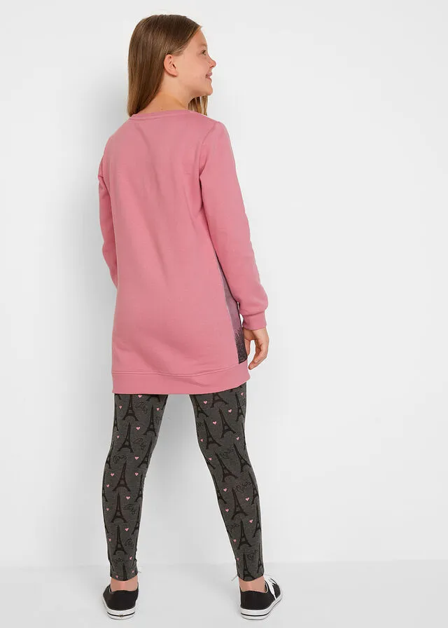 Sudadera y leggings (2 piezas) Rosa humo-gris oscuro jaspeado